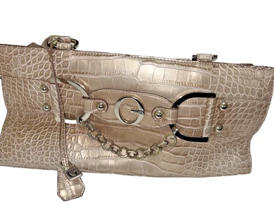 BOLSO DE COLECCIÓN ADIVINA ORO IMITACIÓN COCODRILO CON RIBETE PLATEADO - Imagen 1 de 4