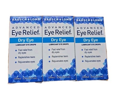 3X Bausch + Lomb Advanced Eye Relief Redness Dry Eye Drops 0.5 Fl Oz 15 ML Each 