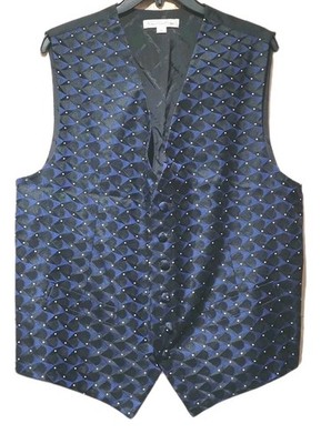 ROBERT TALBOTT PROTOCOL-Blue Woven Silk, Mens 6B, Adjust. Formal Dress Vest-(XL)