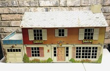 Vintage Marx Tin Litho Colonial 2 Story 6 Room Dollhouse 33x12x19'' With Garage 