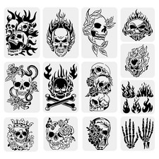 13 Pcs Skull Stencils for Painting Wood Airbrushing Art Crafts Wall Canvas