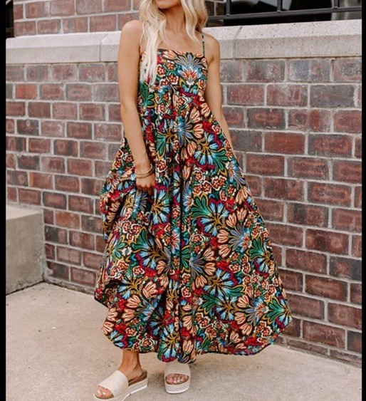 OLIVACEOUS Floral Print Colorful Fall Autumn Maxi Dress Sundress NWT Size S  | eBay