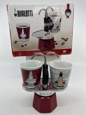 Bialetti Set Mini Express Espresso Maker with 2 (3 oz) Cups Magritte Design