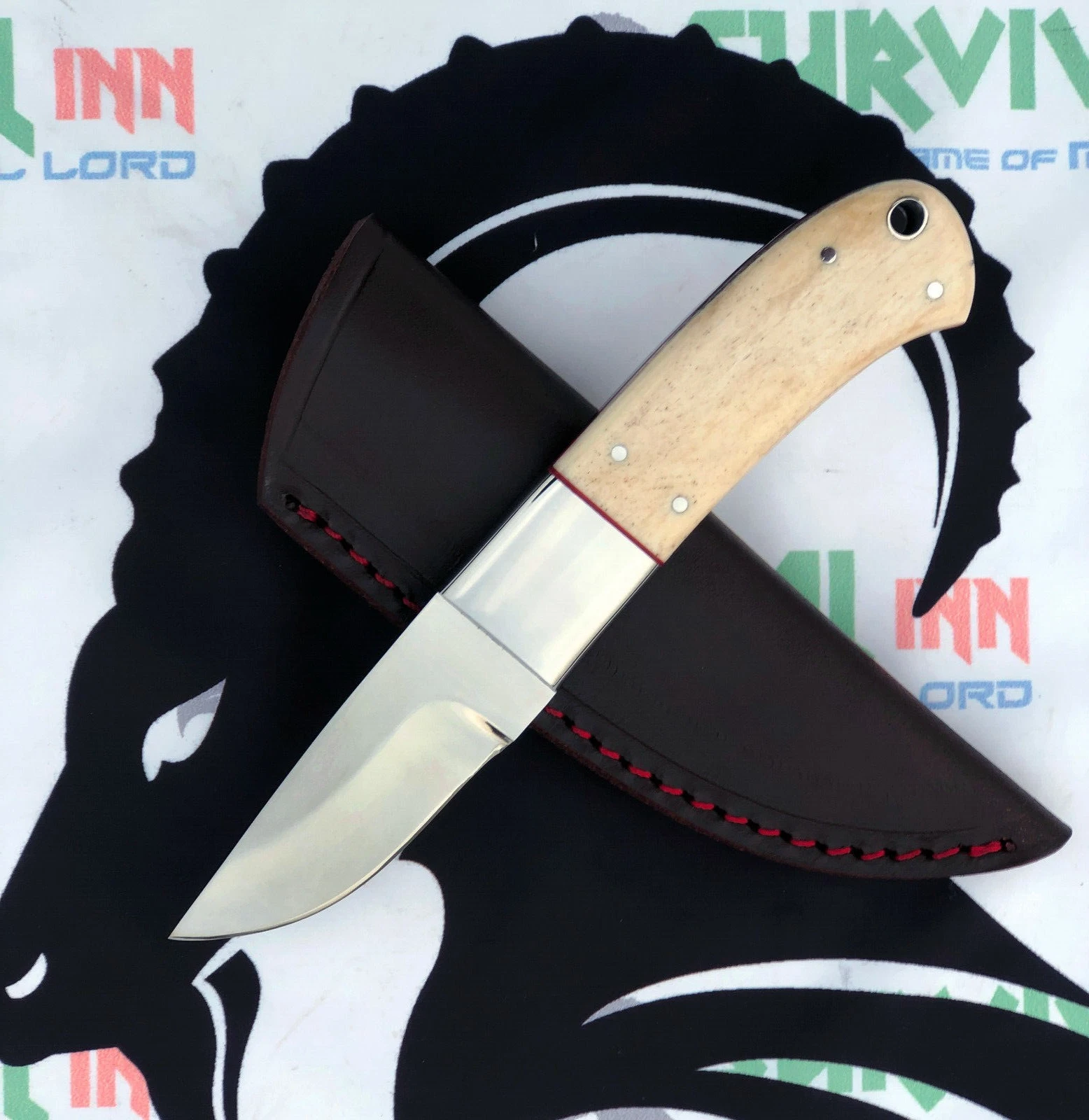 CUSTOM HAND CRAFT LOVELESS STYLE REPLICA HUNTING NECK KNIFE WITH LEATHER SHEATH