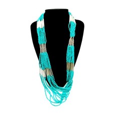 Womens Beaded Stone Glass Necklace 26" Long Seafoam Teal Turquois Layered Extend