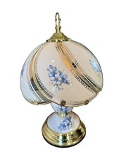 Antique 6 Panel Floral Stained Glass Brass Table Lamp 13.5  Vintage
