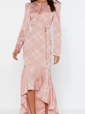 NWT Allyson L Pink Not Today Satin Ruffle Midi Dress Nasty Gal Collection