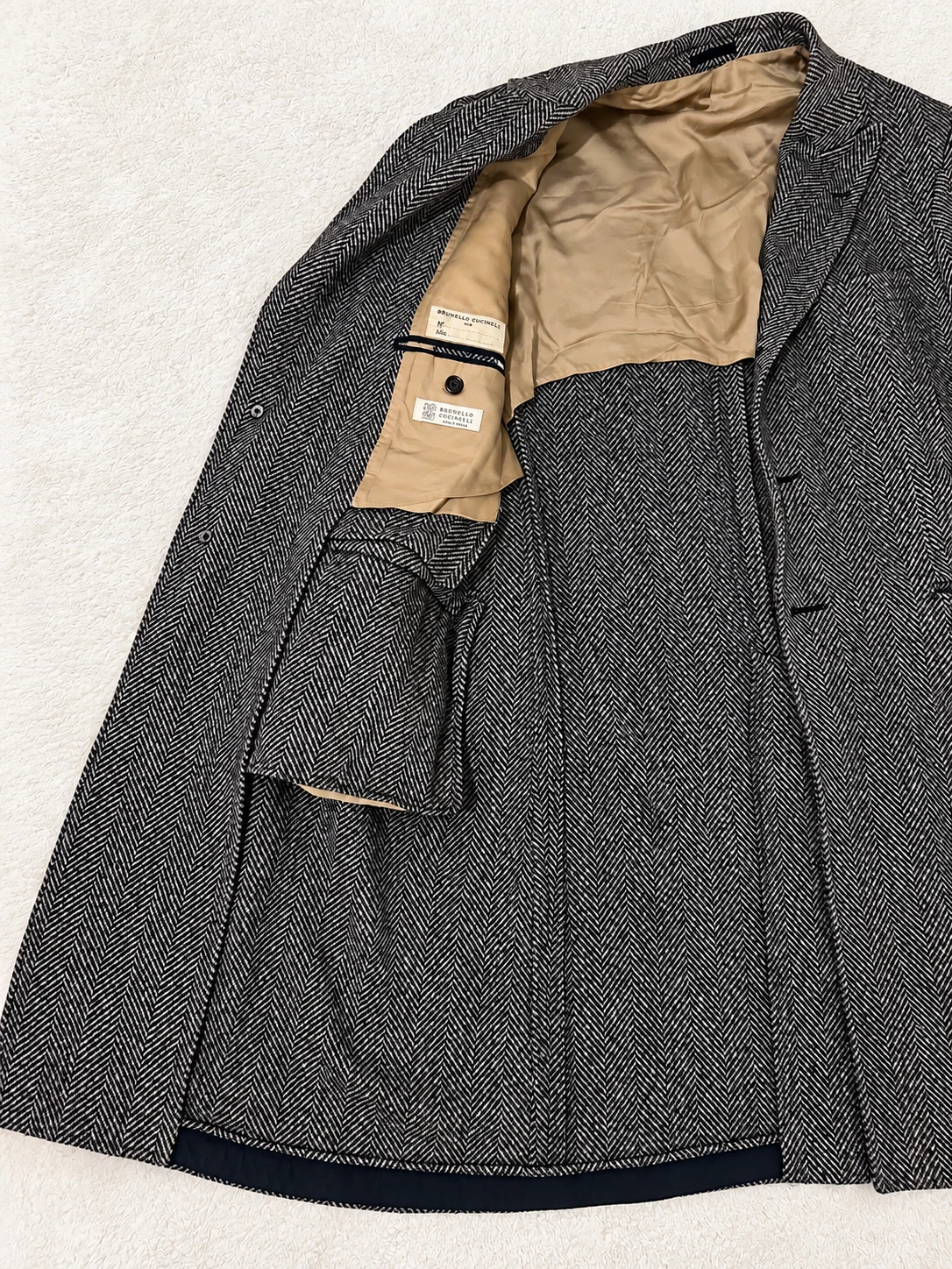 Brunello Cucinelli 100% Cashmere Herringbone Overcoat Men's 52 IT Gray image 6