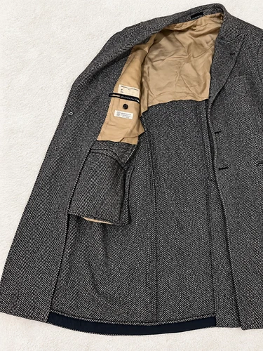 Brunello Cucinelli 100% Cashmere Herringbone Overcoat Men's 52 IT Gray image 6