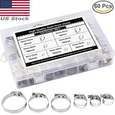 60pcs Adjustable Hose Clamps Worm Gear Stainless Steel Clamp Assortment 7 Sizes