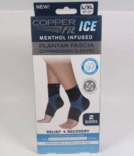Copper Fit Ice Menthol Infused Plantar Fascia 2 Compression Sleeves L/XL 10"-12" - Afbeelding 1 van 4