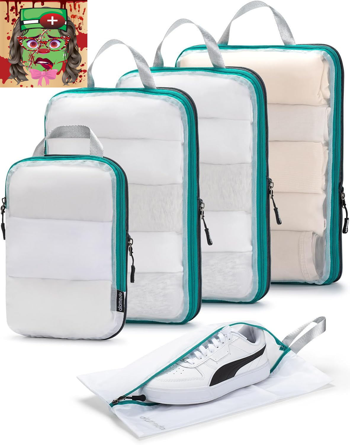 Compression Packing Cubes Travel - See through Mesh Packing Cubes for Suitcases-image