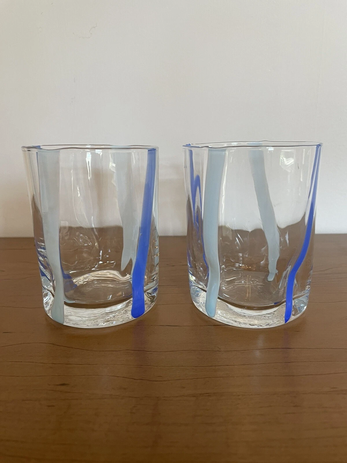 Set of 2   Alessandro Coppola Periwinkle & Baby Blue Stripe Cocktail Glasses