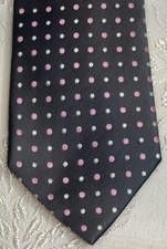 Geoffrey Beene Silk Tie Dark Grey Pink Polka Dots Men Necktie 58  x 3.25  