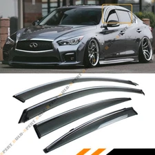 FOR 2014-2024 INFINITI Q50 VIP CLIP-ON SMOKE TINTED WINDOW VISOR W/ CHROME TRIM