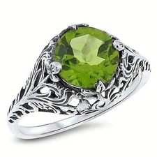 GENUINE 1.8 CARAT PERIDOT 925 STERLING SILVER DECO VINTAGE STYLE RING    678Z