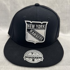 NY Rangers Mitchell Ness NHL Fitted 7 1/4 Flatbill Hat Cap 3D Logo Black NWT