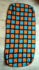 Plaid vintage au crochet patchwork bleu et orange année 70 seventies