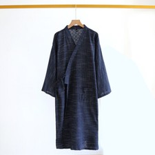 Herren Japanische Kimono Mantel Nachtwäsche Gestreift Lang Weit Yukata Robe Soft