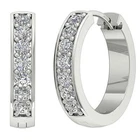 Hoops Earrings VVS1 F 1/4 Ct Natural Diamond 14K White Gold Pave Set 0.50Inch