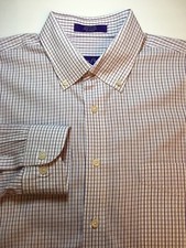 Alan Fusser Mens Dress Shirt L Button Front  Collar White Purple 100 Cotton