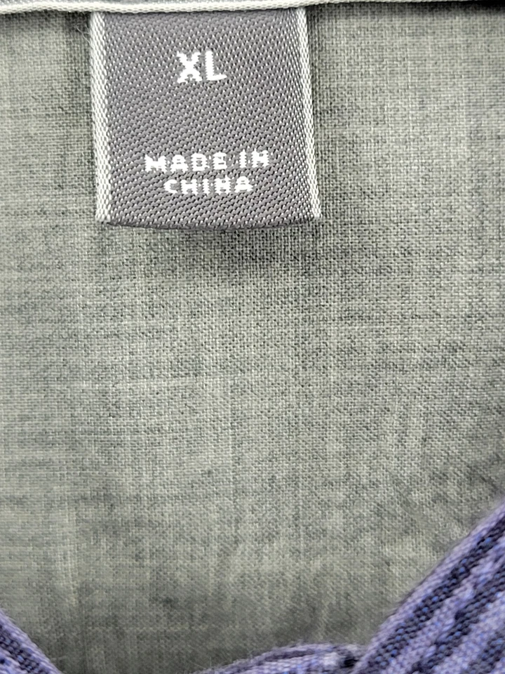 Camisa Vince Para Hombres XL Azul Rayas Mezcla de Lino Manga Larga Abotonada Preppy Oficina Foto 4 de 4