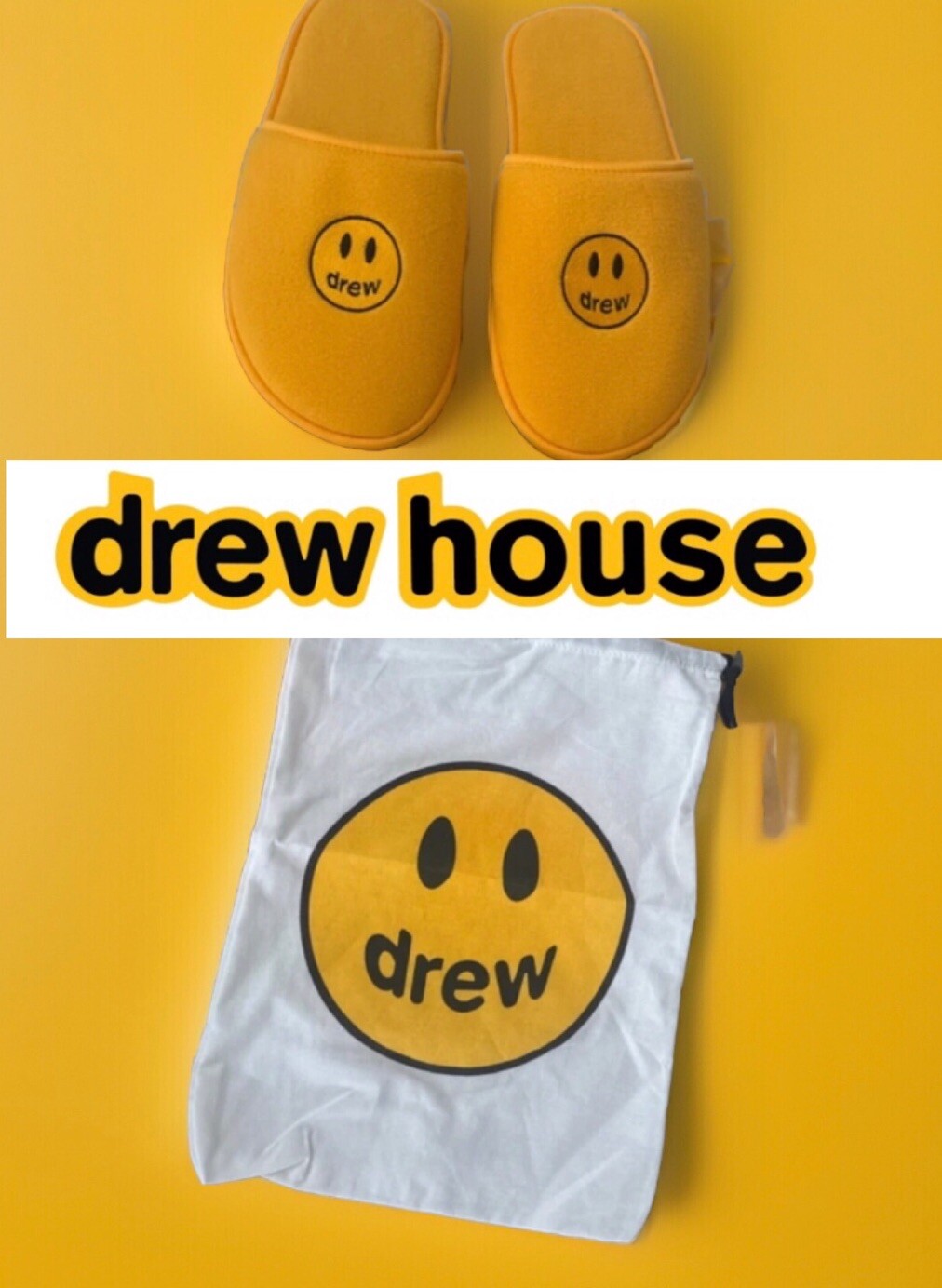 PANTOFOLA D’ORO Drew Ho x Justin Bieber ciabatte mascotte giallo oro S M taglia dalla 5 alla 8 uomo nuove con etichette