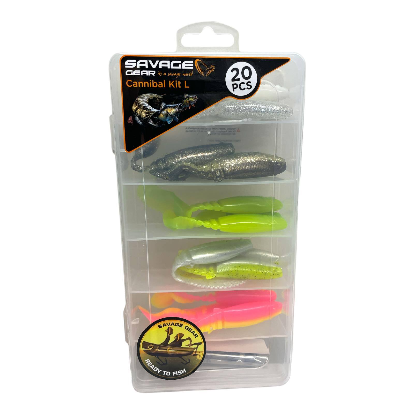 SAVAGE GEAR CANNIBAL LURE BOX KITS 20Pcs FULL RANGE SIZES XS, S, M, L