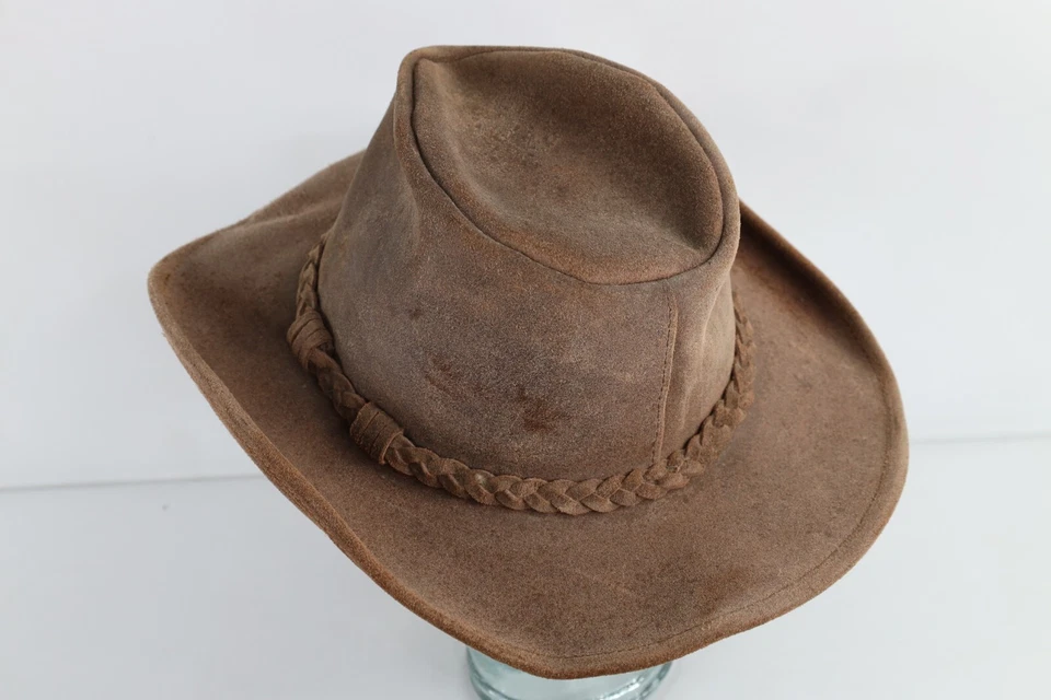 De Colección Años 90 Minnetonka Cuero Trenzado Envejecido Outback Bush Safari Sombrero Grande EE. UU. Foto 4 de 4