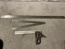 A Lovely Vintage RABONE Adjustable Engineers Square & 2 Metal Rulers