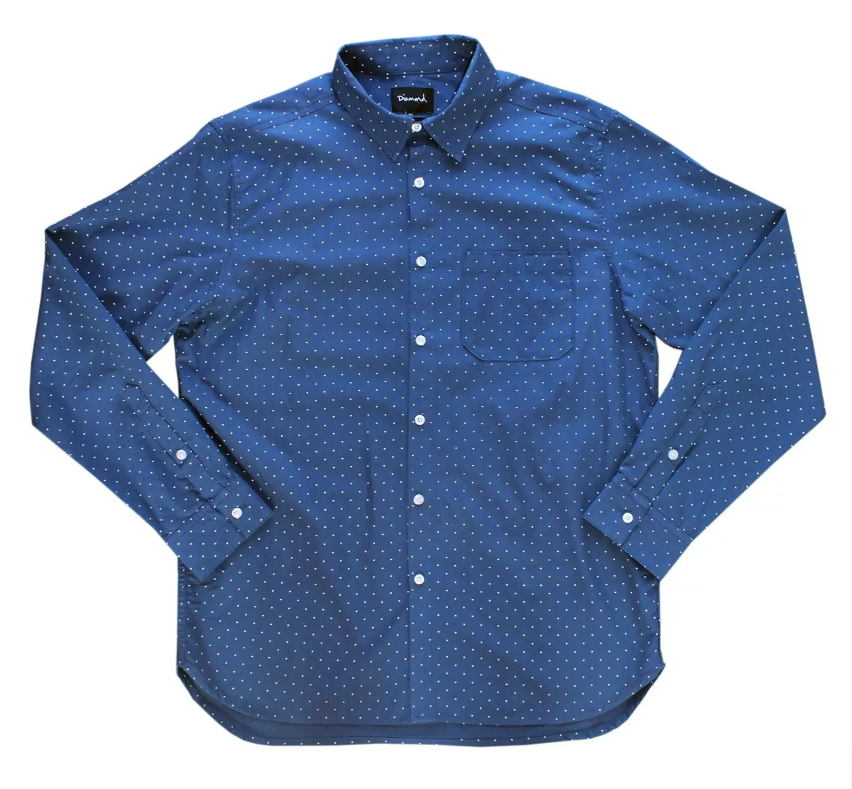 Men s Diamond Supply Co. Navy Blue Polka Dot Long Sleeve Button Up