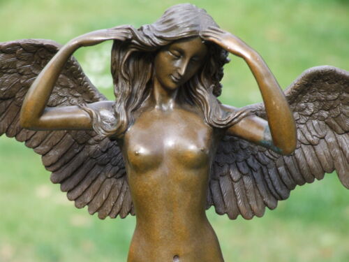 LARGE SIGNED NUDE LADY ANGEL BRONZE STATUE SCULPTURE - Picture 1 of 10