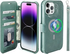 Wallet Case Compatible for iPhone 15 Pro Max for Wireless Charging PU Leather