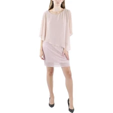 Connected Apparel Womens Pink Chiffon Overlay Sheath Dress Petites 8P BHFO 5180