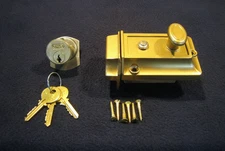 Nice Vintage Rim Night Latch Lock Cylinder & 3 Keys - Refurbished - Lori