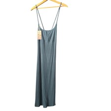 Halara Women Blue Ribbed Lace Up Back Midi Dress Spaghetti Strap Size M NEW