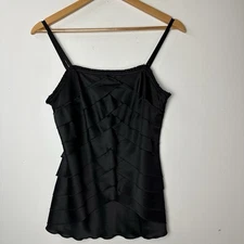 Vtg Mixit Black Satin Tank Top Tiered Cami Y2K  Fairy Grunge Glam Whimsigoth S