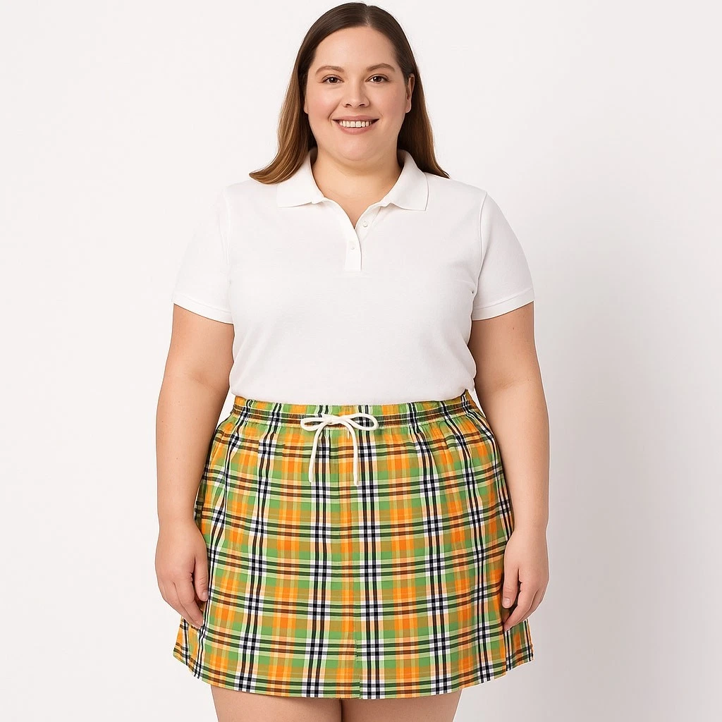 Liz Claiborne Plaid Drawstring Skirt Size 16 Multicolor Casual Summer