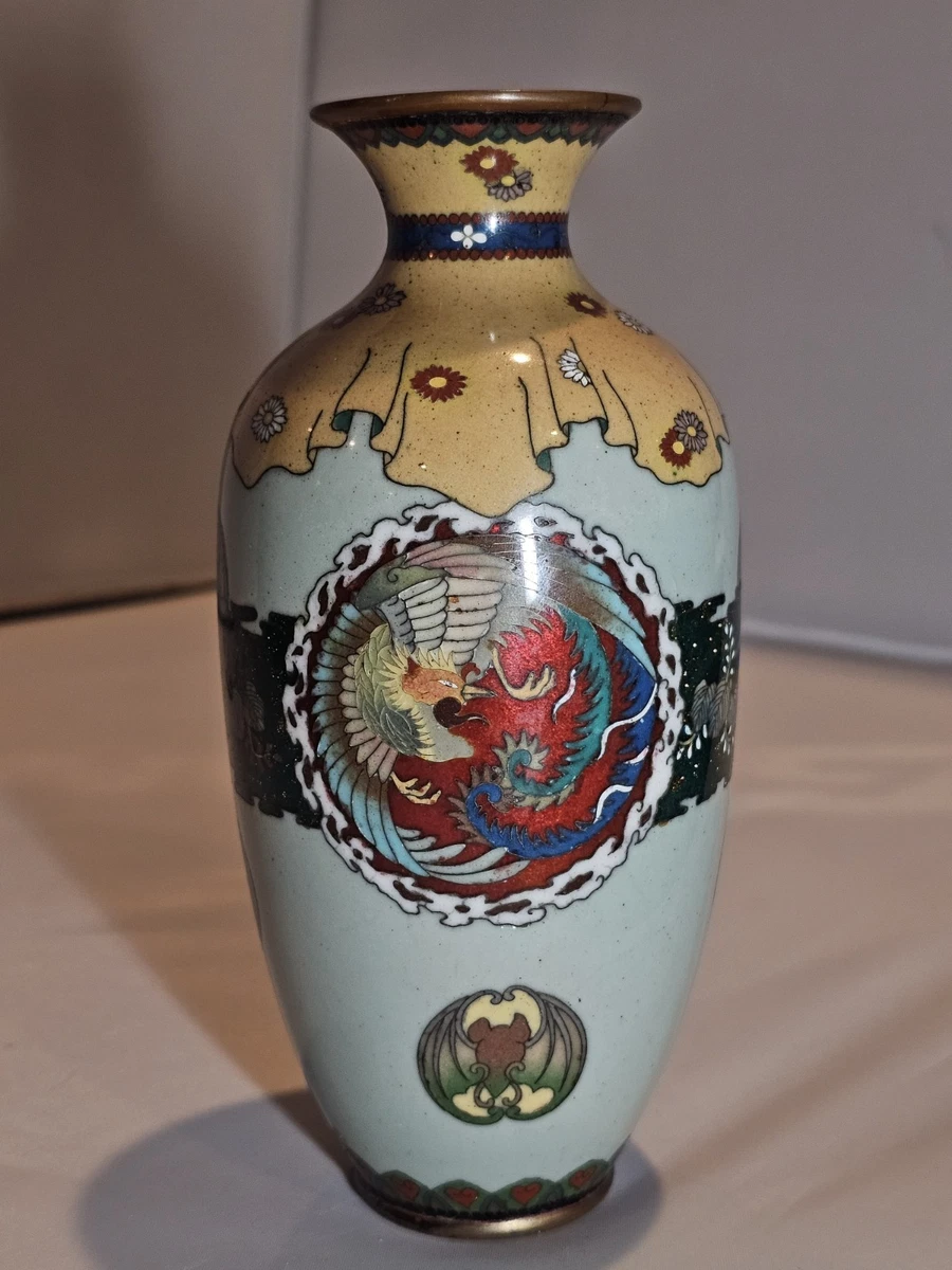 红色景泰蓝日本古董花瓶| eBay