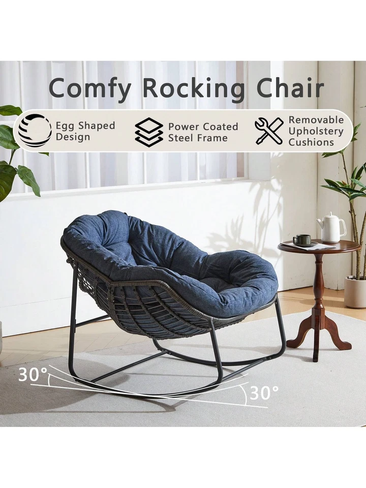 Mecedora Huevo de ratán de gran tamaño con cojín interior exterior Papasan Foto 4 de 4