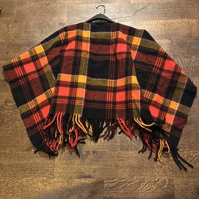 Vintage 1970's Pendleton Knockabouts Poncho Coat Womens Plaid 100% Virgin Wool