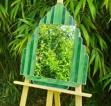 Stunning Two Green Art Deco Style Stained Glass Mirror
