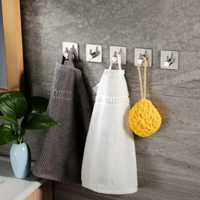 4PCS Stainless Steel Self Adhesive Wall Hooks Towel Hanger Bathroom Kitchen Coat