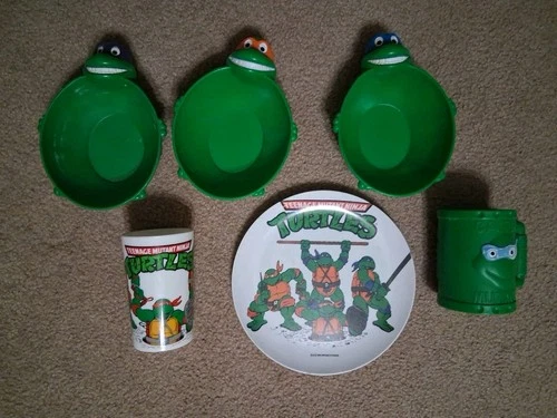 1990 VTG Teenage Mutant Ninja Turtles Cereal Bowls Lot of 3 Plus More TMNT