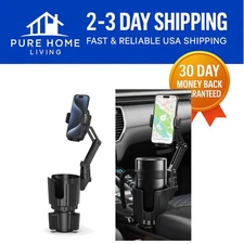 2-in-1 Car Phone Holder & Cup Holder Expander - 360° Rotate Design