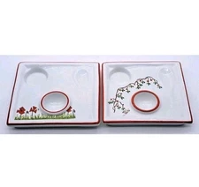 2 CERAMIC PLATES-EGG HOLDER/EGG-DESIGN FAUCET DERUTA ITALY-70'-VINTAGE