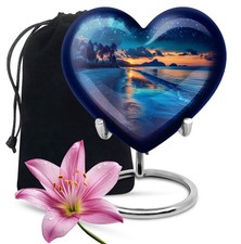 Galaxy With Ocean Beach Large Heart Urn For Ashes For Women  Men