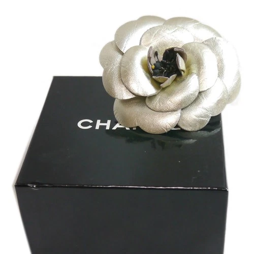 Authentic CHANEL Camellia brooch flower Leather #3036