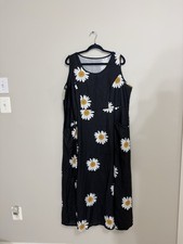 Unbranded Women’s Size 14/16 Black Daisy Print Maxi Dress Pockets Sleeveless New