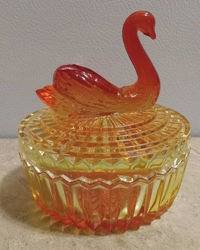 Vintage Jeanette Amberina Glass Swan Candy, Trinket Or Jewelry Bowl.  Nice
